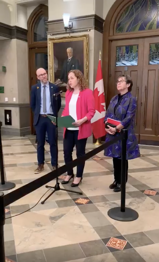 Screenshot from CPAC's coverage of the scrum on parliament hill